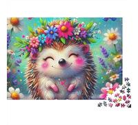 Hedgehog 1000 Pieces Puzzles Colorful Flower Crown Hedgehog Decoration Puzzle Decompression Jigsaw Gifts Challenging Puzzles Gifts for Men 70x50cm/1000pcs