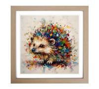 Hedgehog Abstract Art No.1 Framed Print | 18x18 Inch Oak Framed Wall Art | Ready to Hang | Abstract Fantasy Picture | Living Room Bedroom Lounge Office