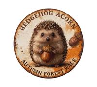 HEDGEHOG ACORN AUTUMN FOREST WALK Metal Tin Sign Plaque