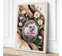 Hedgehog Among Blossoms Boho Canvas Wall Art Print 18x12 Inch (46 x 30 cm)
