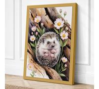 Hedgehog Among Blossoms Boho Canvas Wall Art Print 18x12 Inch (46 x 30 cm)