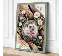 Hedgehog Among Blossoms Boho Canvas Wall Art Print 24x16 Inch (61 x 41 cm)