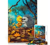 Hedgehog And Chick Friends Jigsaw Puzzles 1000 Pieces for Adults Logic Fun Real Thick Playful Challenge Night Activity (50x75cm)