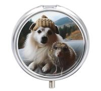 Hedgehog and Dog Pill Box Cute Round Pill Case Portable Medicine Tablet Vitamin Holder Organizer for Purse Pocket