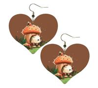 Hedgehog and mushroom Leather Earrings for Women Heart Earring Lightweight Dangle Earrings Jewelry Gifts