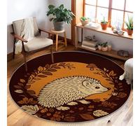 Hedgehog Area Rug, Autumn Nature Leaves Mushroom Fall Brown Low Pile Home Floor Circle Print Carpet Rugs for Living Room Bedroom Hallway Office Decor 5' x 5'
