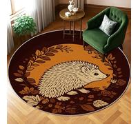 Hedgehog Area Rug, Autumn Nature Leaves Mushroom Fall Brown Non-Slip Backing Edge Binding Home Circle Carpet Rugs for Living Room Bedroom Hallway Office Decor 6' x 6'