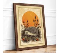 Hedgehog at Dusk Botanical Framed Wall Art Print A1 Walnut