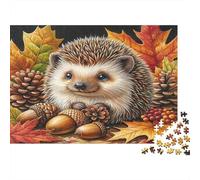 Hedgehog Autumn Scene Jigsaw Puzzle 1000 Pieces Recycled Paper for Adults Puzzle for Adults Hard Difficult Challenging Family Game Fun Home Present Great Gift Idea 52x38cm/1000pcs