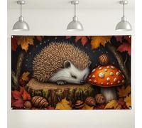 Hedgehog Autumn Wall Backdrop, Cozy Forest Wildlife Home Decor, Nature Photography Background for Fall Events & Thanksgiving Parties 71x43 Inch
