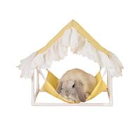 Hedgehog Bed, Rabbit Bed, Yellow Checked Tent Hammock with Frame, Hamster House for Cages and Enclosures, Small Animal Hiding Place for the Bedroom Corner, Habitat for Rabbits and Guinea Pigs