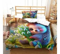 Hedgehog Bedspread And Absolutely Stunning Quilt Cover with Comforter Ultrasoft Hypoallergenic And Hotel Quality for for Boys Girls Kids Youth Teens And Kids Boys Girls Made with 3D Print Single（135x2
