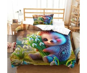 Hedgehog Bedspread And Absolutely Stunning Quilt Cover with Comforter Ultrasoft Hypoallergenic And Hotel Quality for for Boys Girls Kids Youth Teens And Kids Boys Girls Made with 3D Print Single（135x2