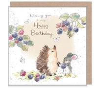 Hedgehog Birthday Card Mouse - Cute Illustrated Wildlife Design Greeting Card