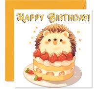 Hedgehog Birthday Cards - Animal Cake - Happy Birthday Card for Son Daughter Brother Sister Grandson Granddaughter Niece Nephew Cousin, 145mm x 145mm Bday Greeting Cards