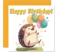 Hedgehog Birthday Cards - Balloon Animals - Happy Birthday Card for Son Daughter Brother Sister Grandson Granddaughter Niece Nephew Cousin, 145mm x 145mm Bday Greeting Cards