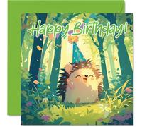 Hedgehog Birthday Cards - Woodland Forest Party - Happy Birthday Card for Son Daughter Brother Sister Grandson Granddaughter Niece Nephew Cousin, 145mm Bday Greeting Cards