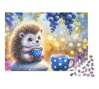 Hedgehog Blue Polka Dot Cup 1000 Piece Jigsaw Puzzle Paper for Adults Night Scene Puzzle Game for Family Calm Gift 70x50cm/1000pcs