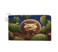 Hedgehog Cactus Coin Purse Mini Change Wallet Portable Change Purse Cute Canvas Coin Wallet Bag with Zipper for Men & Women