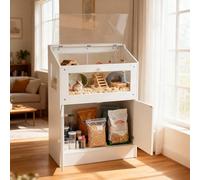 Hedgehog Cage with Storage Cabinet, Hamster Cage with Visual Acrylic Openable Top & Ventilated Mesh Side Panels, Clear Transparent Small Animal Habitat for Syrian, Dwarf, Gerbil, Rodent 80x38x108cm