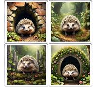 Hedgehog Coaster Set. 4 different Hedgehog Pictures on 10cm x 10cm Acrylic Coasters. Boxed Coaster Drip Mat Set. Hedge Hog Gift Coaster Set