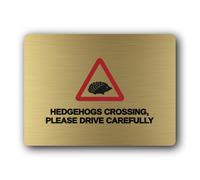 Hedgehog crossing warning sign Sign - 19.4x14.3cm Brushed Aluminium