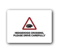 Hedgehog crossing warning sign Sign - 19.4x14.3cm Brushed Aluminium
