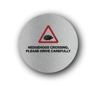 Hedgehog crossing warning sign Sign - 9.5x9.5cm Brushed Aluminium