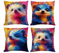 Hedgehog Cushion Covers 45x45 cm Set of 4 Outdoor Cushions Waterproof Garden Cushions Linen Throw Pillow Covers Animal Double Sided Printing for Indoor Sofa Outdoor Patio Balcony Fall Decor,Gifts M237