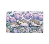 Hedgehog Dish Drying Mats For Kitchen Counter, Cute Floral Absorbent Rubber Dish Drainer Mat, Spring PU Leather Drying Pad For Coffee Bar Protector 12x20 Inch