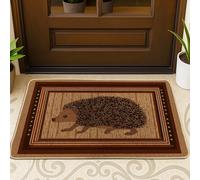 Hedgehog Door Mat, Rustic Natural Stripes Dots Fall Brown Washable Low Profile Doormats for Floor Entryway Decor for Front Porch Bathroom Office 29x17 Inch