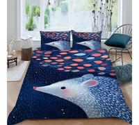 Hedgehog Duvet Cover Double Size Animal 3D Bedding Set Ultra Soft Microfiber Quilt Cover 200x200 Luxury Bedroom Decor 3PCs with 2 Pillowcases and Zipper Closure K406