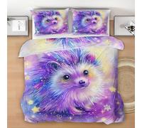 Hedgehog Duvet Cover Set Twin Size, Cute Animal Bedding Set, Yellow Star Microfiber Comforter Cover with 2 Pillow Shams, Comfy Breathable Lightweight Boys Girls Kids Comforter Cover