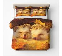 Hedgehog Duvet Cover Sets King Size Bedding 3 Piece, Cute Animal Autumn Pattern Reversible Quilt Cover & 2 Pillowcases, Soft Microfiber, Zip, Bedroom Decor & Gifts(XT20)