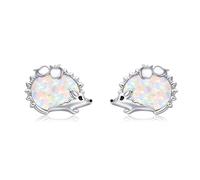 Hedgehog Earrings 925 Sterling Silver Opal Hedgehog Stud Earrings Cute Animal Jewellery for Women Mom