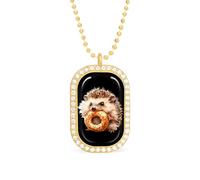 Hedgehog Eats Giant Bagel Funny Pendant Necklace for Women Personalized Fashion Jewelry Diamond Necklaces for Wedding Birthday Gold Silver