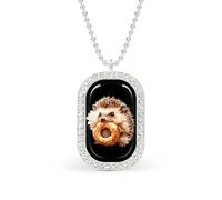Hedgehog Eats Giant Bagel Funny Pendant Necklace for Women Personalized Fashion Jewelry Diamond Necklaces for Wedding Birthday Gold Silver