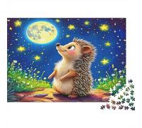 Hedgehog Eco-friendly Paper Premium Jigsaw Puzzle Hedgehog at Moon Decompression Game for Adults Wall Decor for Him Her Birthday 1000 Piece Jigsaw Puzzle 70x50cm/1000pcs