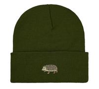 Hedgehog Embroidered Beanie hat. Hedgehog Gift Ideas, Woodland Beanie hat. (UK, Alpha, One Size, Standard, Moss Green)