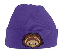 Hedgehog Face Cute Animal Embroidered Beanie Hat Logo Men's - Purple