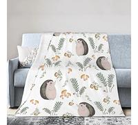 Hedgehog Fern Mushrooms Berries Cute Cartoon Throw Blanket Super Soft Warm Bed Blankets for Couch Bedroom Sofa Office Car, All Season Cozy Flannel Plush Blanket for Girls Boys Adults, 60"X50"