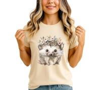 Hedgehog Floral Crown Womens Graphic T-Shirt Woodland Animals Watercolor Tee