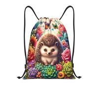 Hedgehog Flower Butterfly Sackpack Stylish Drawstring Gym Bag Scratch String Bag For Fishing Climbing Hiking 39X46Cm