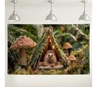 Hedgehog Forest Theme Backdrop, Cute Mushroom Cottage Photography Background for Kids Parties, Fanciful Indoor/Outdoor Decorations for Baby Showers and Birthdays 71x43 Inch