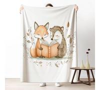 Hedgehog Fox Throw Blanket for Couch, Cute Cartoon Animal Fleece Blanket 40"x60" Lightweight, Safari Animal Blankets for Bed, Warm Soft Cozy Washable Bedding for All Season