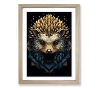 Hedgehog Geometric Framed Print | A2 Oak Framed Wall Art | Ready to Hang | Modern Fantasy Picture | Living Room Bedroom Lounge Office