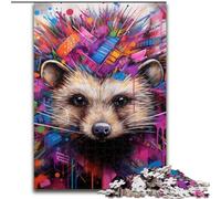 Hedgehog Graffiti Jigsaw Puzzles 1000 Pieces for Adults Difficult Puzzles for Adults Perfect for Family Fun on Christmas, Thanksgiving, Birthdays & Easter 50x75cm