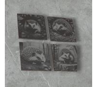 Hedgehog high detail Beautiful Laser Engraved Slate Coasters x 4. Lovely gift set.