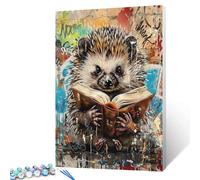 Hedgehog Holding a Storybook Art Paint by Numbers Kits for Adults DIY Canvas Oil Painting Acrylic Pigment Kits Graffiti Abstract Paint by Number Street Arts Home Wall Decor Gift 16x20In (DIY Frame)