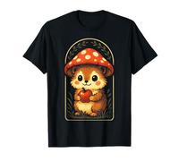 Hedgehog Holding Apple - Cottagecore Mushroom Art T-Shirt